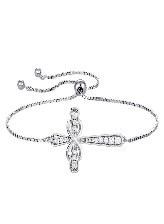 YL Cross Bracelet 925 Sterling Silver Infinity Sideways Link Bracelet Cubic Zirconia Jewelry for Women - Image 1