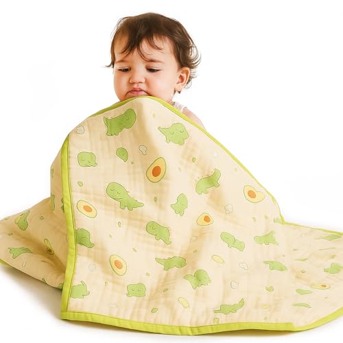 Koochie-Koo Organic Cotton Baby Swaddle Blanket 100% Muslin 6 Layer Soft Breathable Swaddle Wrap for Newborns Toddlers Unisex Receiving Blanket for Boys & Girls - 110x110cm Dinosaur Print - Image 1