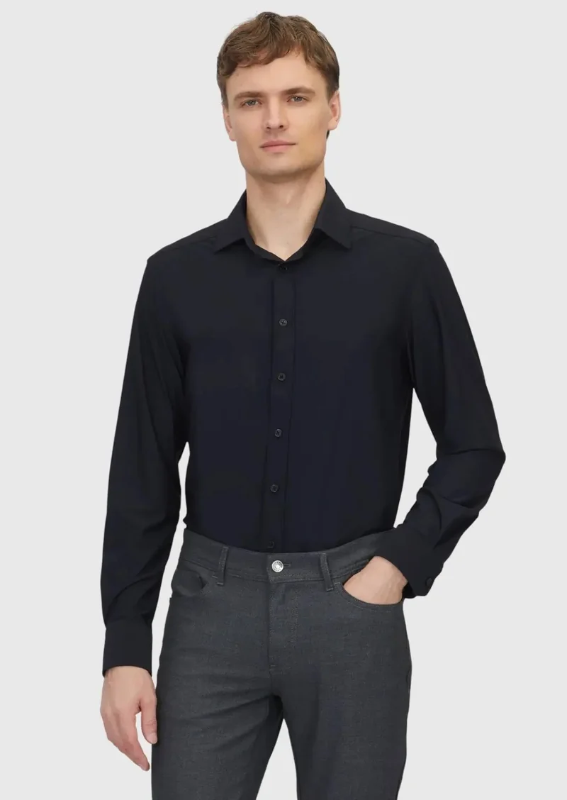 RAMSEY Black Plain Regular Fit Weaving Classical Shirt