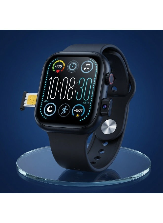 Smartberry SM402 Smart Watch 2.2 Inch HD Display SIM Card Slot Front Camera Bluetooth 5.3 Wireless Charging Dual Straps 480mAh Battery Multi Sport Modes Android Compatible Smartwatch Black - Image 3