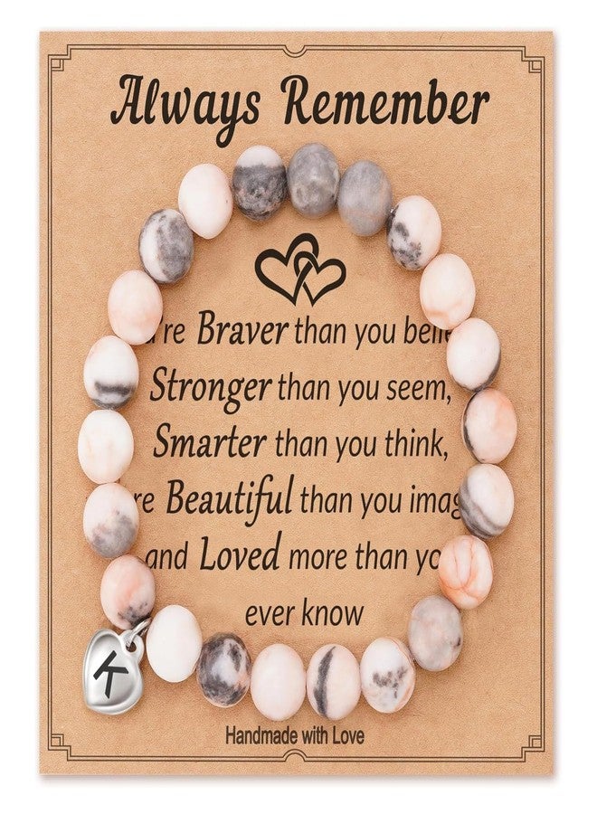 Fmeida Inspirational Gifts for Women - K Initial Charm Natural Stone Stretch Bracelets, Personalized Mother's Day Gift for Mom Teacher Appreciation | Always Remember - Image 1
