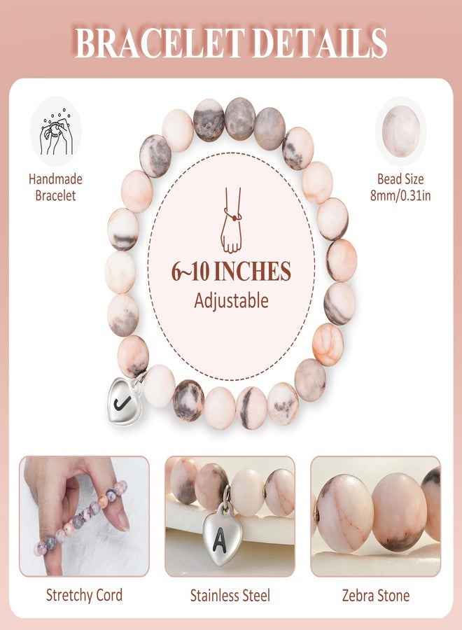 Fmeida Inspirational Gifts for Women - K Initial Charm Natural Stone Stretch Bracelets, Personalized Mother's Day Gift for Mom Teacher Appreciation | Always Remember - Image 3