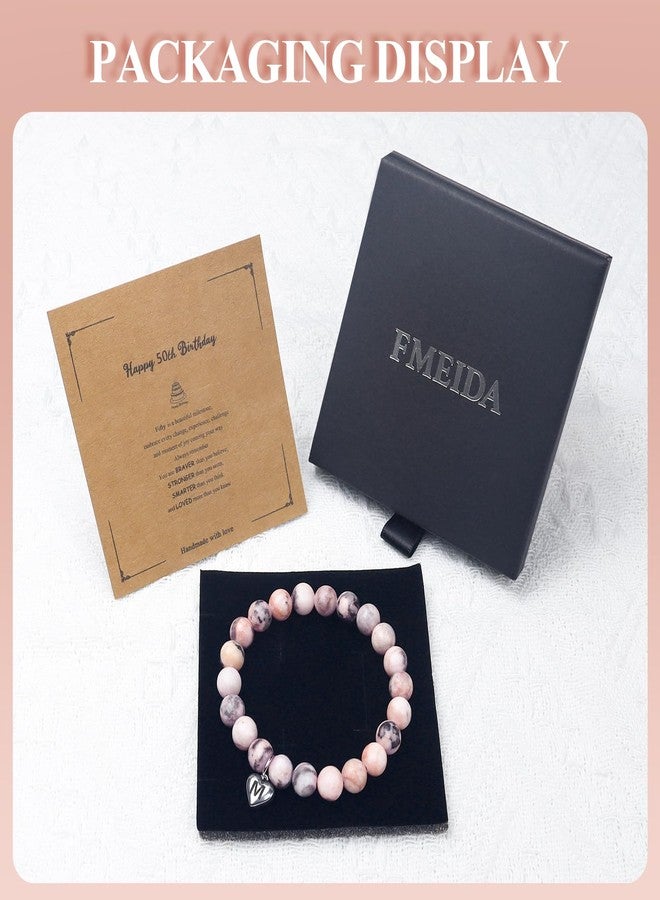 Fmeida Inspirational Gifts for Women - K Initial Charm Natural Stone Stretch Bracelets, Personalized Mother's Day Gift for Mom Teacher Appreciation | Always Remember - Image 2
