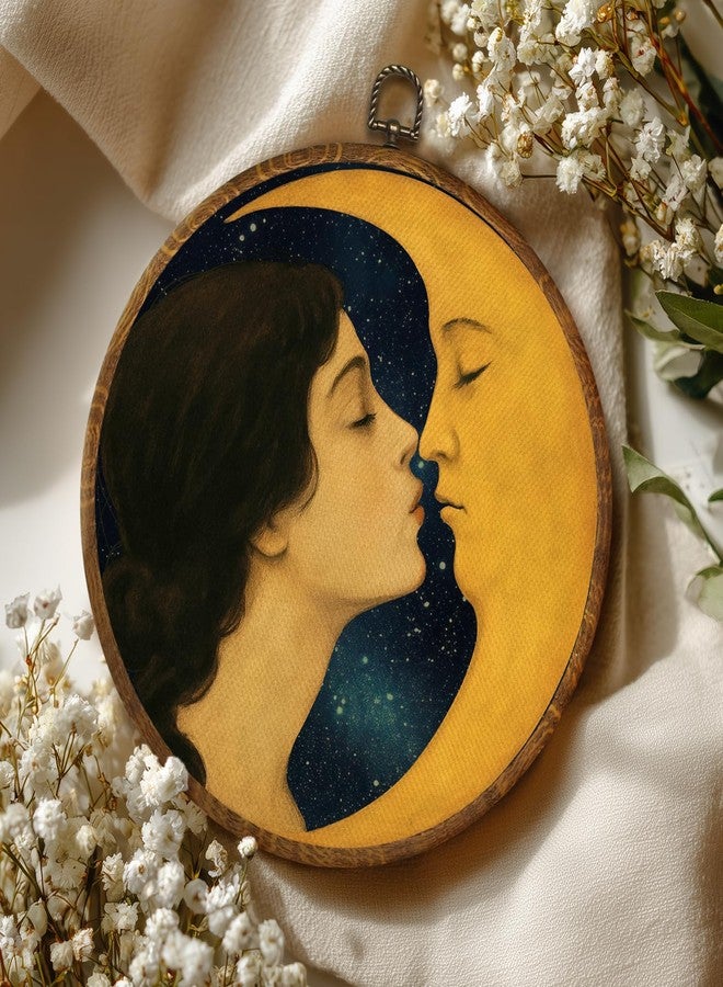 LANBAIHE Romantic Moon Vintage Celestial Black Witchy Wall Art Decor 10x10inch, Dark Moody Wall Art, Circular Hanging Wall Art Framed Canvas Print Aesthetic Celestial Decor - Image 4