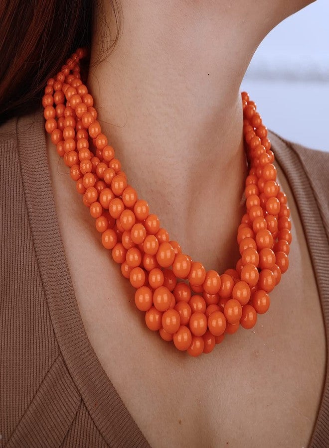 Aimimier 1920s Multi Strand Chunky Beads Cluster Choker Necklace Colorful Beads Twisted Necklace Prom Jewelry for Women (Orange) - Image 3