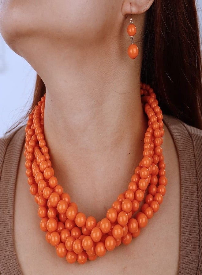 Aimimier 1920s Multi Strand Chunky Beads Cluster Choker Necklace Colorful Beads Twisted Necklace Prom Jewelry for Women (Orange) - Image 2