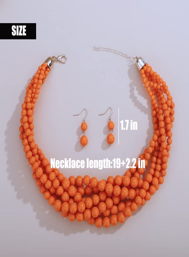 Aimimier 1920s Multi Strand Chunky Beads Cluster Choker Necklace Colorful Beads Twisted Necklace Prom Jewelry for Women (Orange) - Image 4