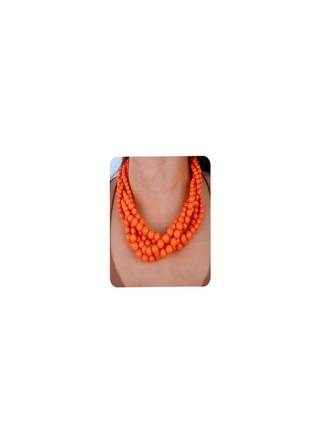 Aimimier 1920s Multi Strand Chunky Beads Cluster Choker Necklace Colorful Beads Twisted Necklace Prom Jewelry for Women (Orange) - Image 1