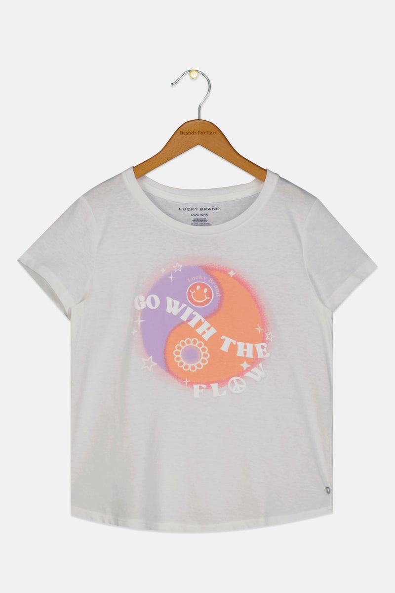 LUCKY BRAND Kids Girl Short Sleeves Graphic Print T-Shirt, White - Image 1