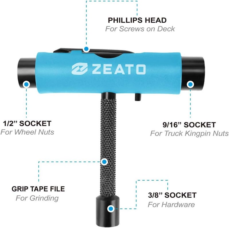 Zeato All-in-One Skate Tools Multi-Function Portable Skateboard T Tool Accessory with T-Type Allen Key and L-Type Phillips Head Wrench Screwdriver - Image 2