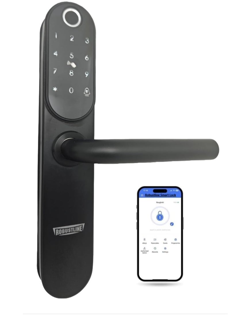 ROBUSTLINE Robustline OUTDOOR Electronic Smart Lock for Front Door with 5 Function- (2 YEARS WARRANTY) Fingerprint, Passcode, Mobile App, Smart IC Card, Metal Key  (RBSL1030B)  - Image 1