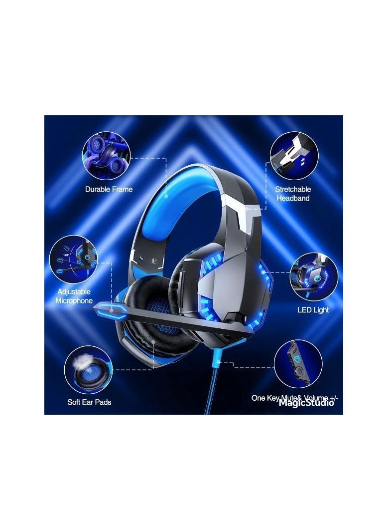 G2000 Gaming Headset – Bass Surround, Noise Cancelling Mic, Over-Ear, LED Lights, Compatible with PS5, PS4, Xbox, Mac, PC & More - Image 3
