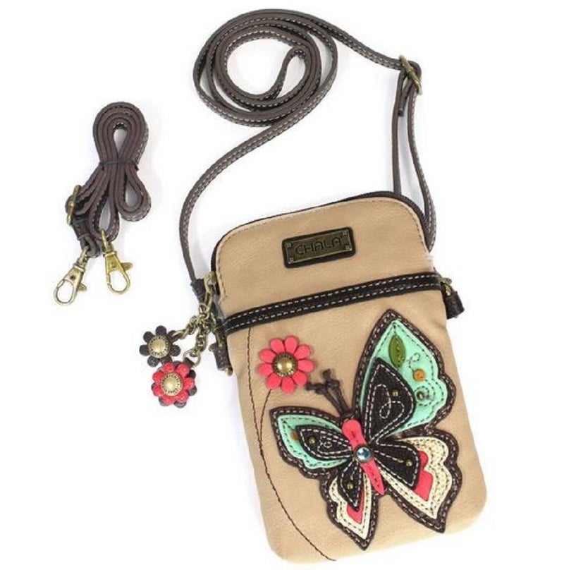 CHALA Cell Phone Crossbody PurseWomen PU LeatherCanvas Multicolor Handbag with Adjustable Strap New Butterfly ivory