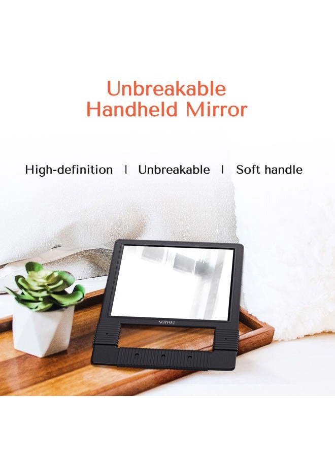 TASALON Hand Mirrors with Handle - Unbreakable Hand Mirror - Unbreakable Handheld Mirror with Silicone Handle for Barber Mirror, Salon Mirror, Makeup Mirror or Shower Mirror, Hand Held Mirror - Black  - Image 3