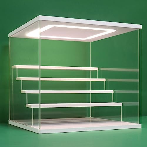 NONEMEY Clear Acrylic Display Case Stand with LED Light 2/3/4/5/6 Tier Storage Box Showcase Dustproof Organizer Box for Collectibles (White 5Tier 12.4*12.2*12inch ) - Image 1