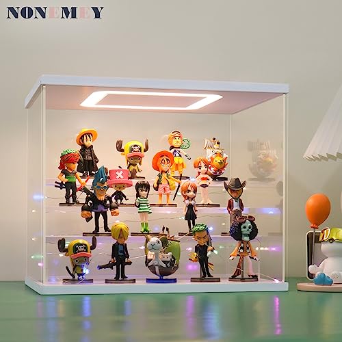 NONEMEY Clear Acrylic Display Case Stand with LED Light 2/3/4/5/6 Tier Storage Box Showcase Dustproof Organizer Box for Collectibles (White 5Tier 12.4*12.2*12inch ) - Image 3