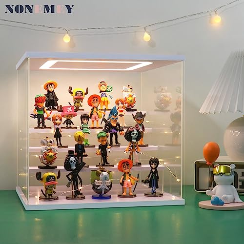 NONEMEY Clear Acrylic Display Case Stand with LED Light 2/3/4/5/6 Tier Storage Box Showcase Dustproof Organizer Box for Collectibles (White 5Tier 12.4*12.2*12inch ) - Image 2