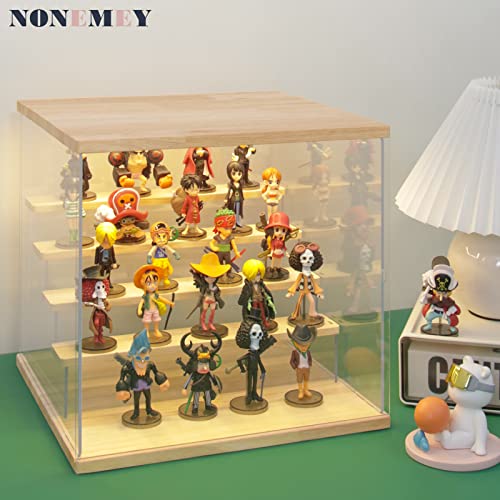 NONEMEY Clear Acrylic Display Case Stand with LED Light 2/3/4/5/6 Tier Storage Box Showcase Dustproof Organizer Box for Collectibles (White 5Tier 12.4*12.2*12inch ) - Image 5