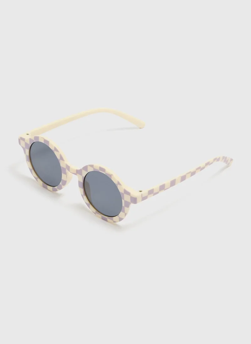 ماتلان Boys Cream Checkerboard Sunglasses