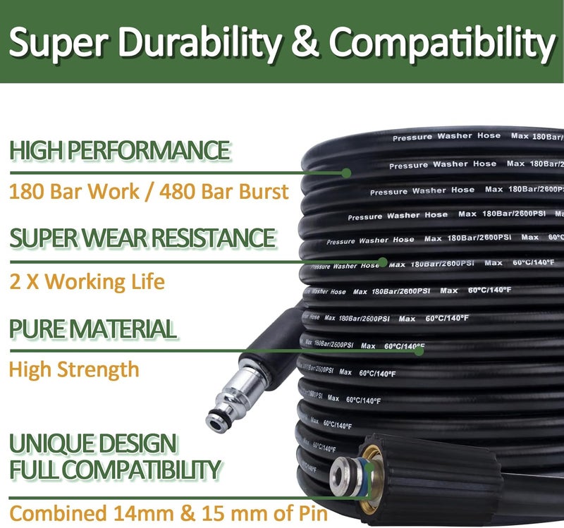 BEAR FORCE - Pressure Washer Hose Replacement 10 m x 160 Bar, Compatible with Black & Decker PW1300 PW1400 / AR Blue Clean 100 Series High Pressure Cleaner - Image 5