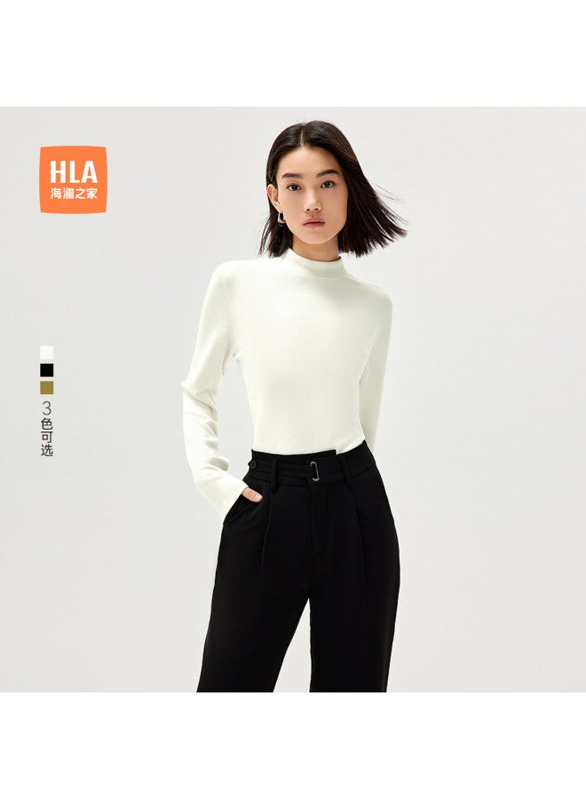 HLA Soft Solid Color Lazy Style Long Sleeve T-Shirt For Women In Spring And Autumn - Image 2