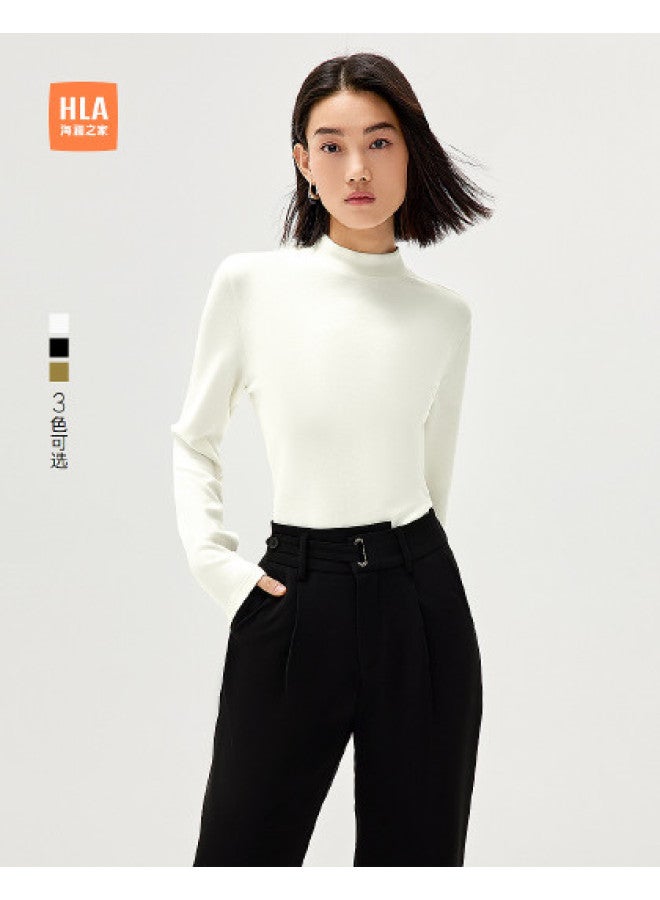 HLA Soft Solid Color Lazy Style Long Sleeve T-Shirt For Women In Spring And Autumn - Image 1