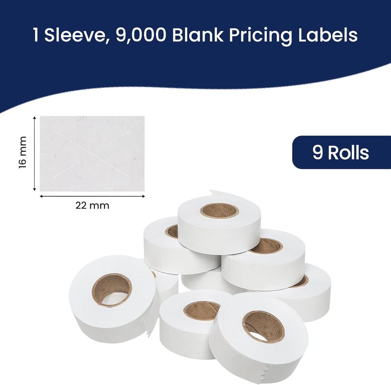 Perco White Garvey 2216 Pricing Labels for Garvey 22-66/22-77/22-88 Two Line Pricing Gun - 9 Rolls, 1 Sleeve - 9,000 Pricemarking Labels and 1 Inker Included - Image 3