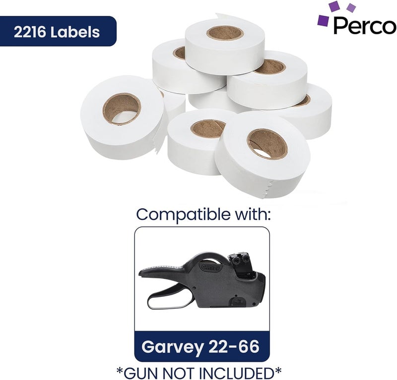Perco White Garvey 2216 Pricing Labels for Garvey 22-66/22-77/22-88 Two Line Pricing Gun - 9 Rolls, 1 Sleeve - 9,000 Pricemarking Labels and 1 Inker Included - Image 2