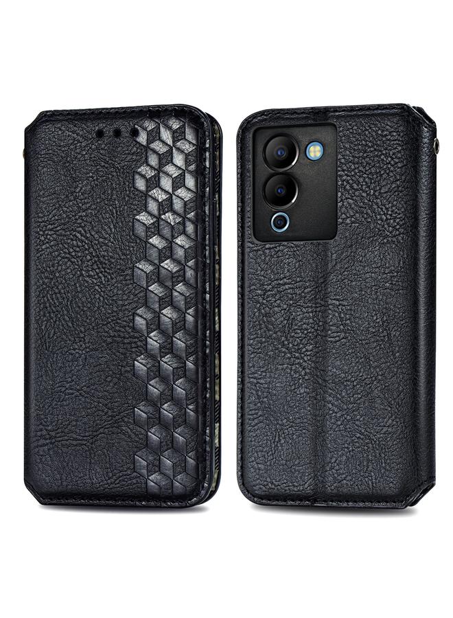Zaboon Case For Infinix Note 12 G96 Cubic Grid Pressed Magnetic Leather Phone Case - Image 2