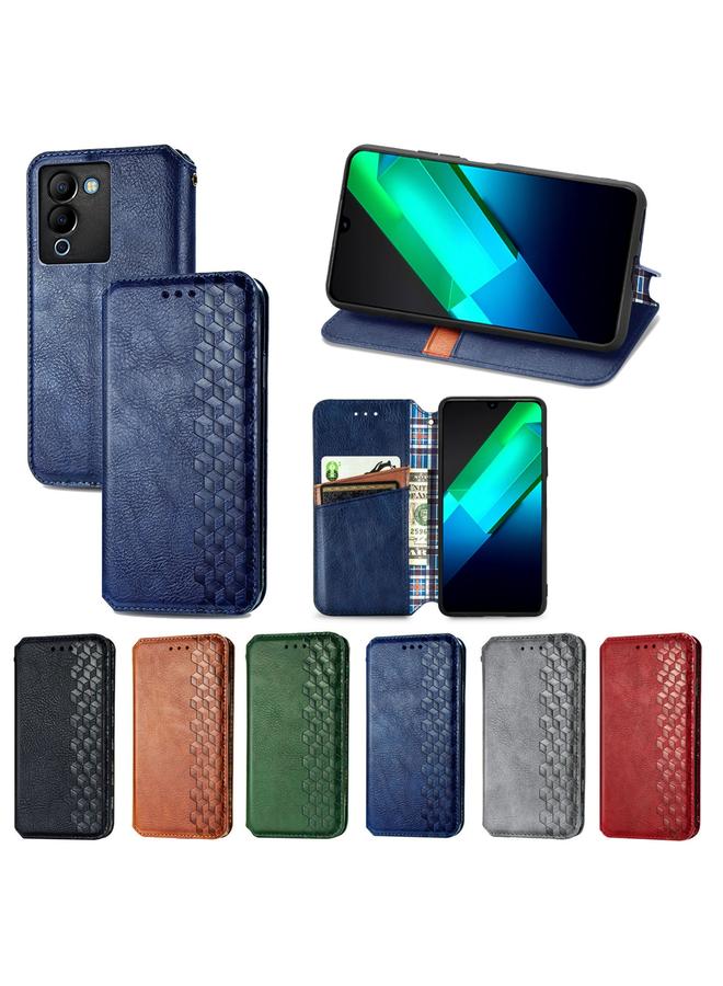 Zaboon Case For Infinix Note 12 G96 Cubic Grid Pressed Magnetic Leather Phone Case - Image 5