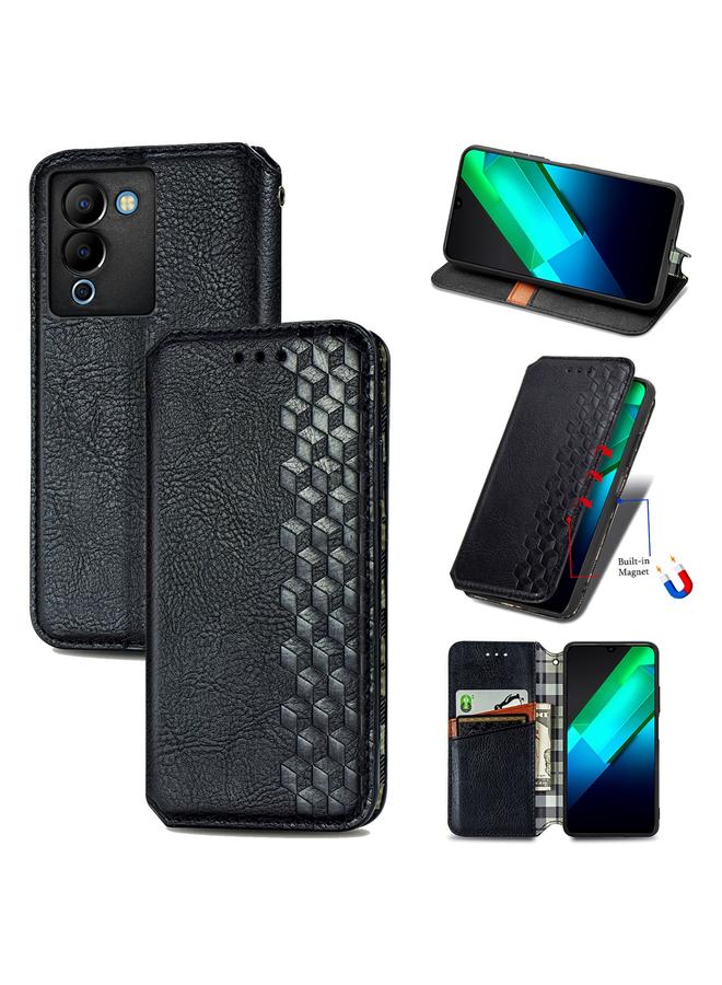 Zaboon Case For Infinix Note 12 G96 Cubic Grid Pressed Magnetic Leather Phone Case - Image 1