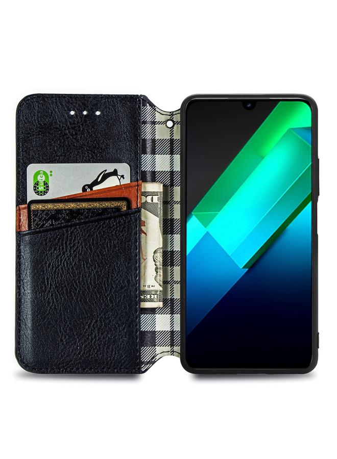 Zaboon Case For Infinix Note 12 G96 Cubic Grid Pressed Magnetic Leather Phone Case - Image 3
