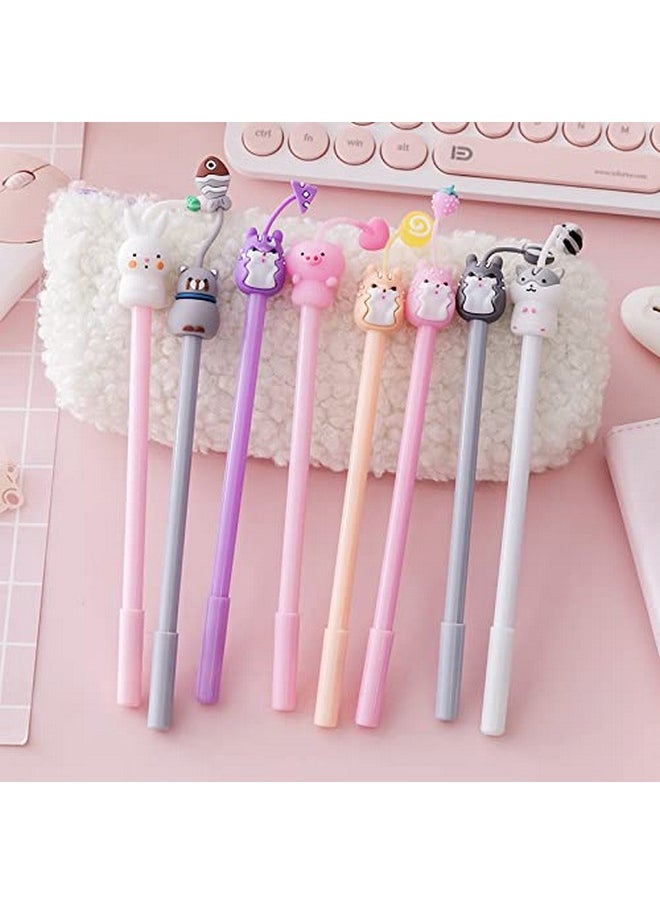 Chinshwehaw Cartoon Animal Pens Ink Pens Gel Pen Writing Pens Neutral Pens School Office Supplies Kids Gifts 0.38Mm Ball Point Color Cat Pens, Pink Rabbit Pens, White Pig Pens 8Pack  - Image 1