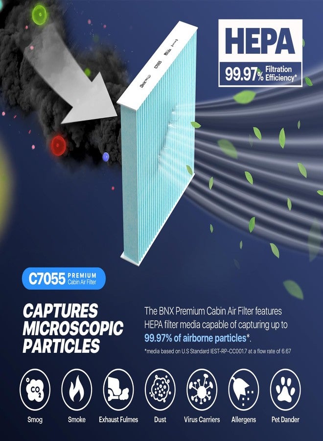 BNX فلتر هواء المقصورة BNX TruFilter C7055، بتقنية HEPA بنسبة 99.97%، صنع في الولايات المتحدة الأمريكية، متوافق مع سيارات تويوتا كامري، كورولا، هايلاندر، RAV4، تندرا، بريوس، 4Runner؛ سوبارو أوت باك، ليجاسي؛ لكزس RX، GS، GX، IS، LS، ES - Image 4