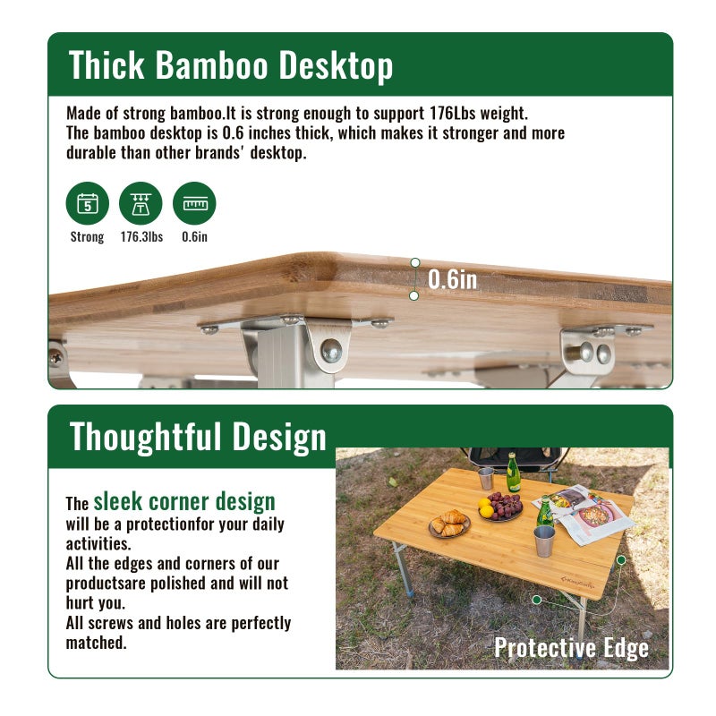 KingCamp Adjustable Height Folding Table, 4-Fold Bamboo Camping Outdoor Portable RV Camp Table with Carry Bag for Outdoor Car Backyard Picnic Tailgating Beach - Image 4