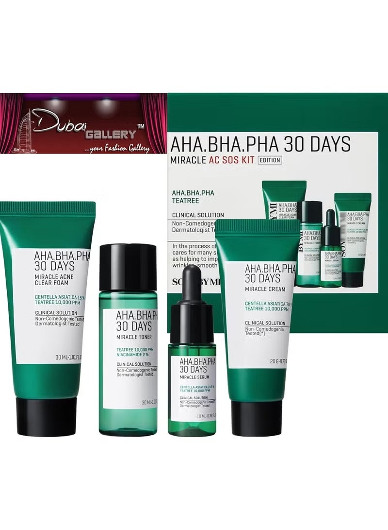 DubaiGallery AHA BHA PHA 30Days Miracle AC SOS Kit | Includes Toner 1.01Oz + Serum 0.33Oz + Cream 0.7Oz + Foam 1.01Oz | Mild Exfoliating Daily Skin Care Set For Skin Wastes, Sebum, Oiliness Care - Image 1