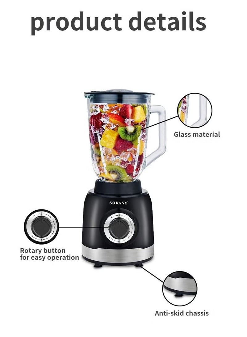 sokany 3-In-1 Juicer Blender, 1.5 Litre, 1000W Multi-Function High Speed Blender Ice Crusher with Mixer Grinder and Chopper Black - Image 5