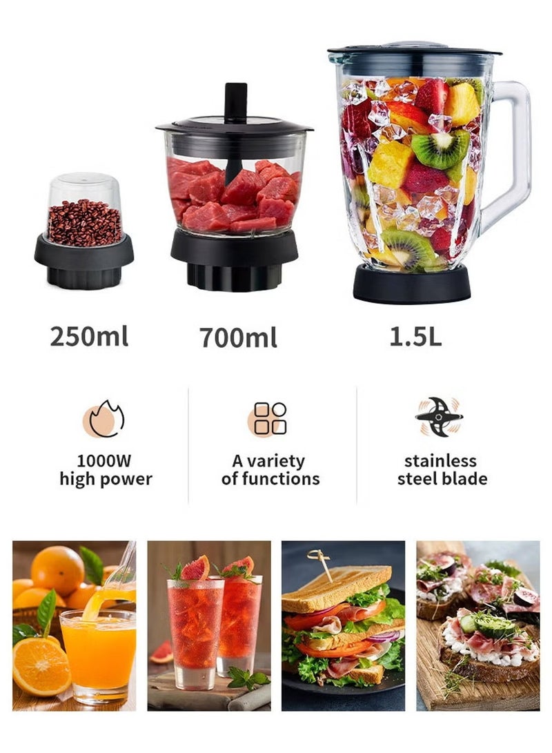 sokany 3-In-1 Juicer Blender, 1.5 Litre, 1000W Multi-Function High Speed Blender Ice Crusher with Mixer Grinder and Chopper Black - Image 4