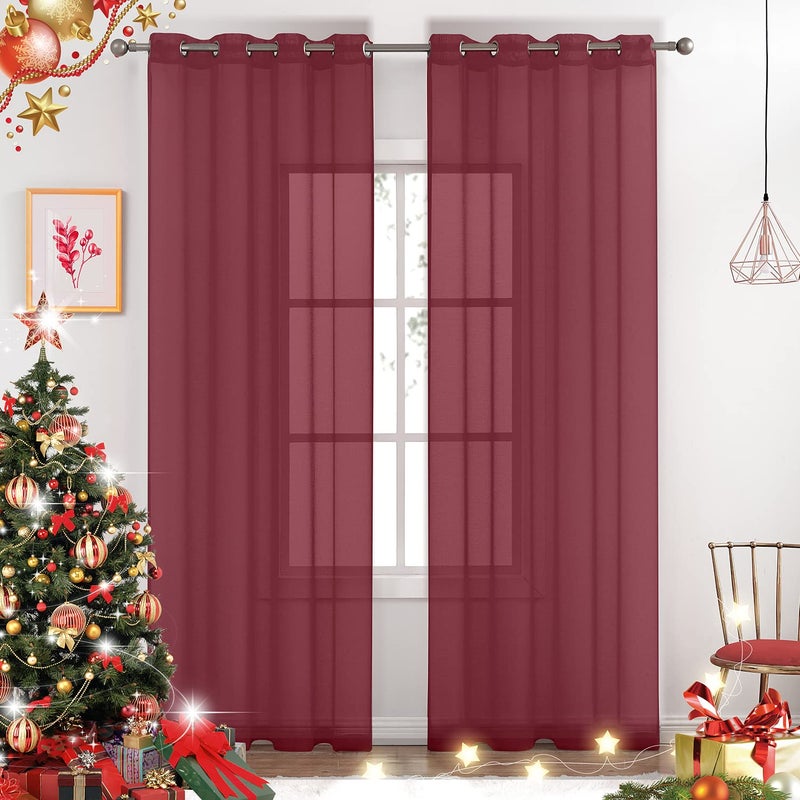 July Joy Semi Linen Look Sheer Curtains for Bedroom, Living Room Grommet Light Filtering Solid Voile Window Curtains, Set of 2 Panels (52 x 84 inch, Yellow) - Image 1