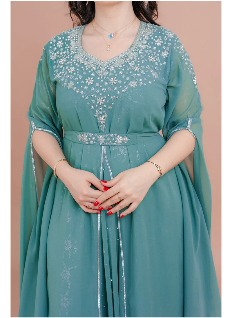 IKKXA Belted Elegant 2-Piece Kaftan IKS502 Green