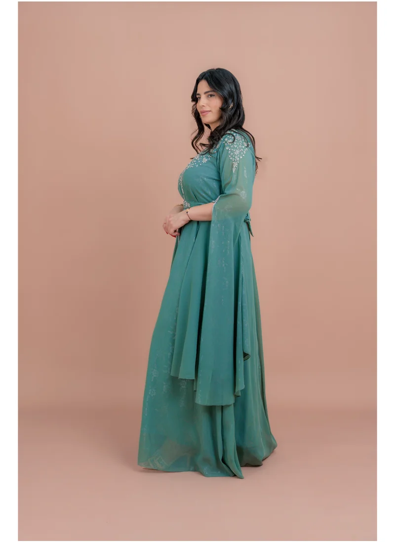 IKKXA Belted Elegant 2-Piece Kaftan IKS502 Green