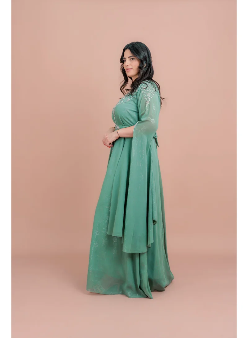 IKKXA Belted Elegant 2-Piece Kaftan IKS502 Green