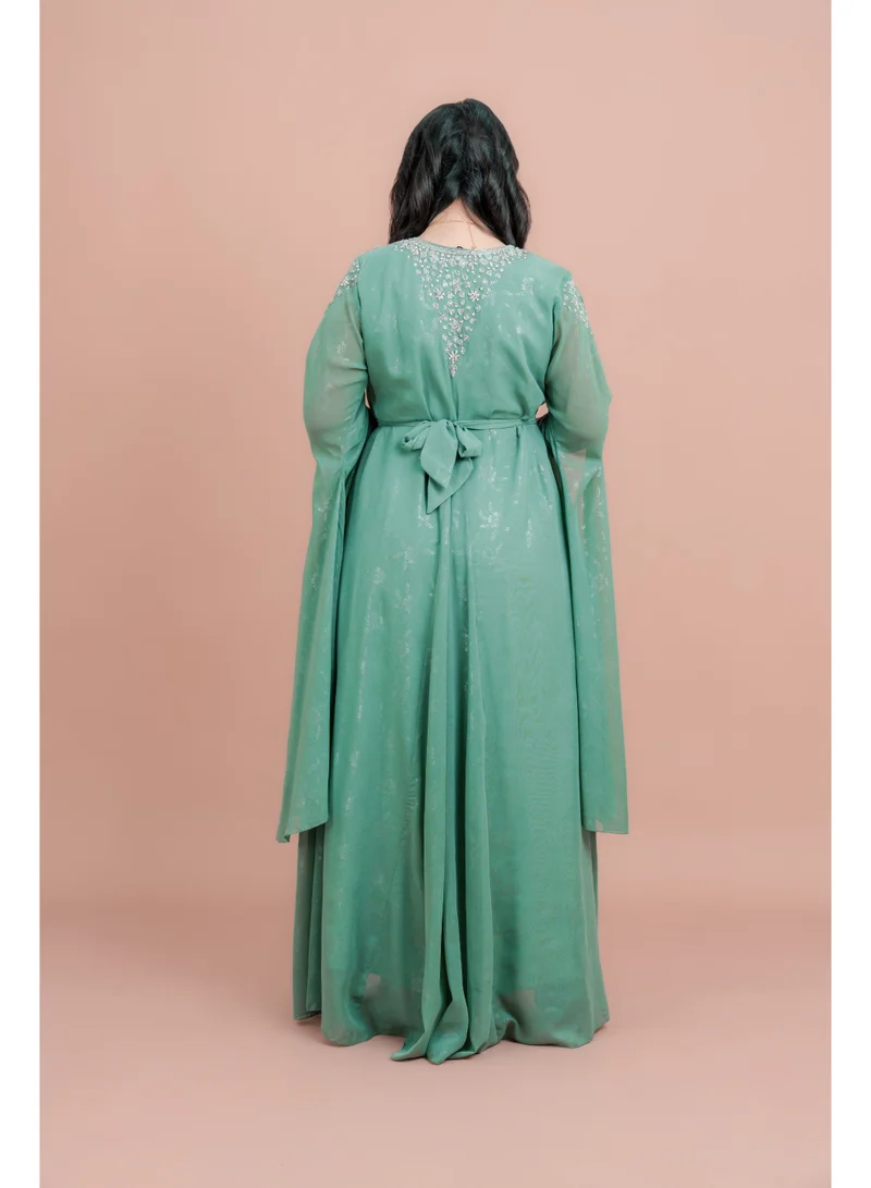 IKKXA Belted Elegant 2-Piece Kaftan IKS502 Green