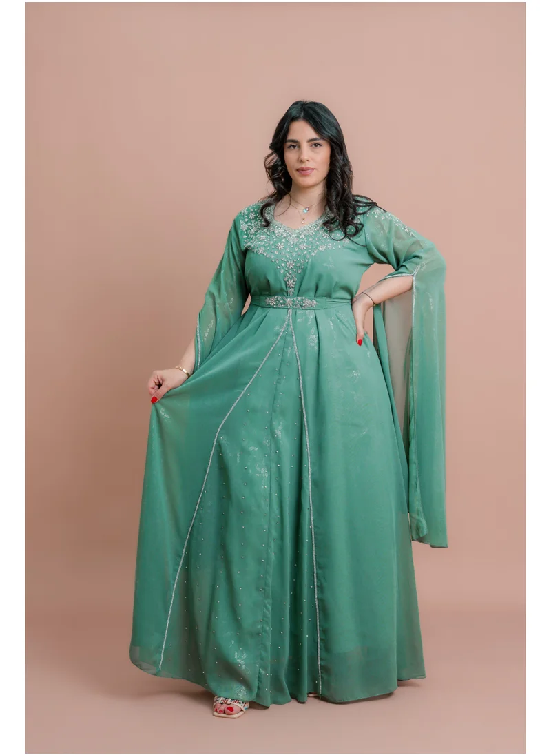 IKKXA Belted Elegant 2-Piece Kaftan IKS502 Green