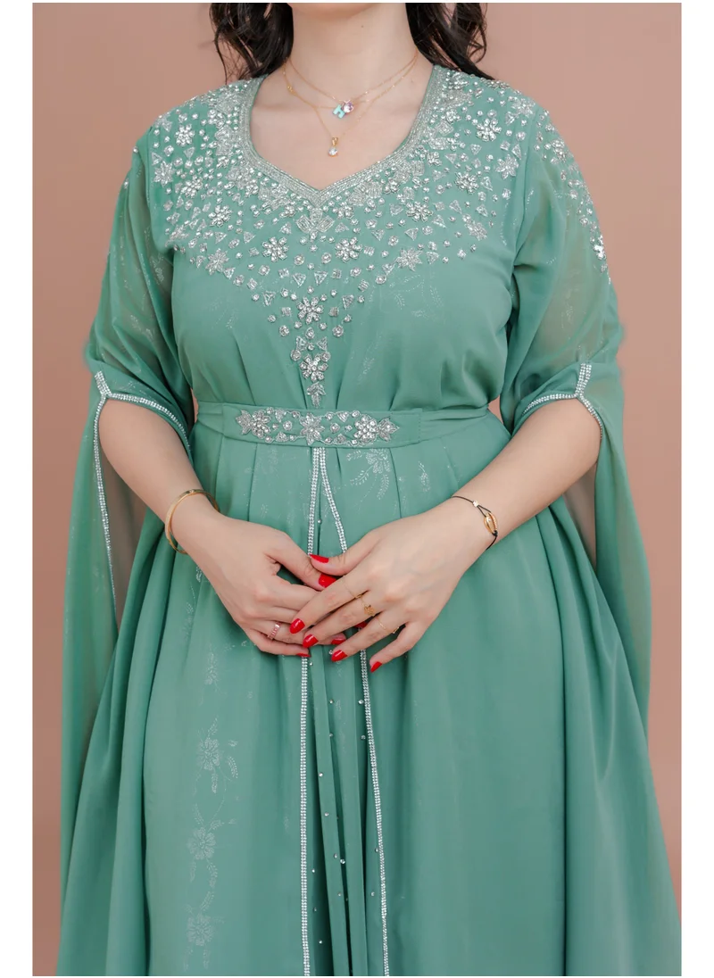 IKKXA Belted Elegant 2-Piece Kaftan IKS502 Green