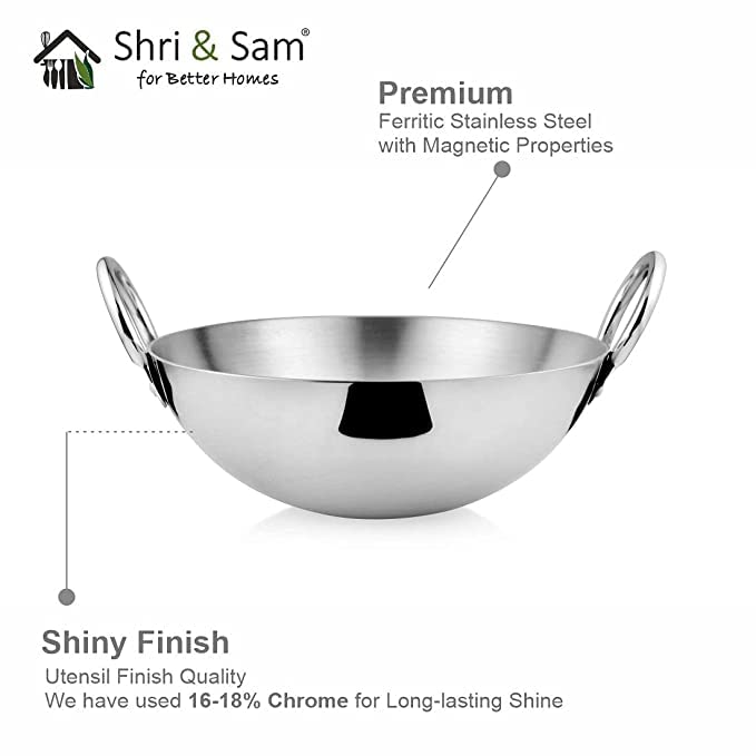 Shri & Sam Shri & Sam Stainless Steel Heavy Weight Kadhai, 2.5 mm (Plain, 24cm 2.1 Litre)  - Image 4
