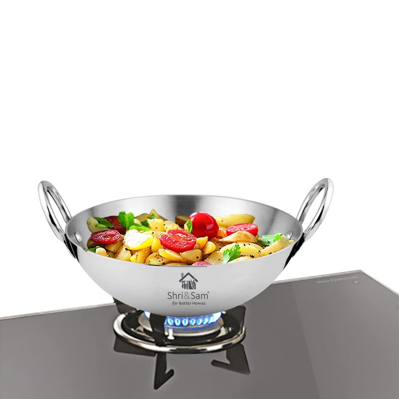 Shri & Sam Shri & Sam Stainless Steel Heavy Weight Kadhai, 2.5 mm (Plain, 24cm 2.1 Litre)  - Image 1
