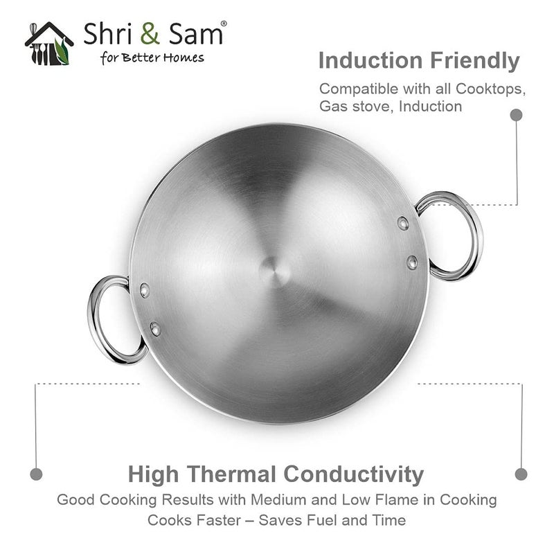 Shri & Sam Shri & Sam Stainless Steel Heavy Weight Kadhai, 2.5 mm (Plain, 24cm 2.1 Litre)  - Image 3