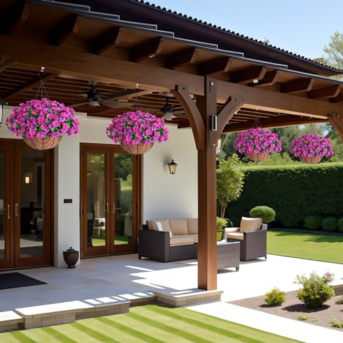 Ammyoo زهور صناعية معلقة من أمييو مع سلة، ترتيب زهور ببتونيا من الحرير الصناعي، بطانة جوز الهند مع زهور الصباح الاصطناعية، نباتات للحديقة والشرفة والسطح، ديكور الربيع والصيف (لوتس وفوشيا) - Image 5