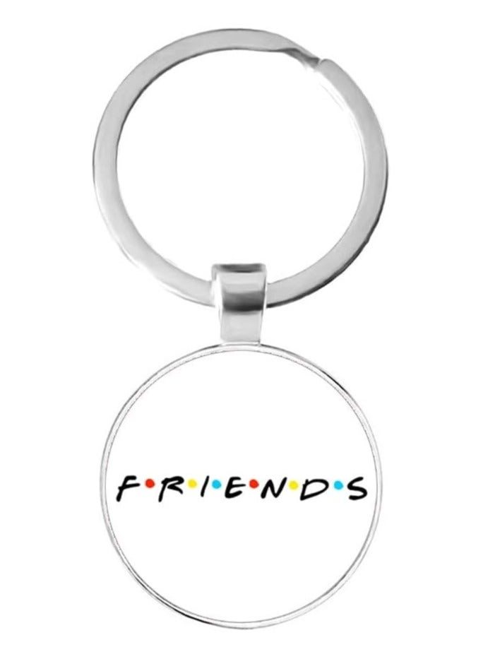 بيعتكلها سلسلة مفاتيح Friends TV Show نمط مرح كرتوني 25 مم زجاج كابوشون حلقة مفاتيح حامل مفاتيح هدية عيد الصداقة (أبيض) - Image 1